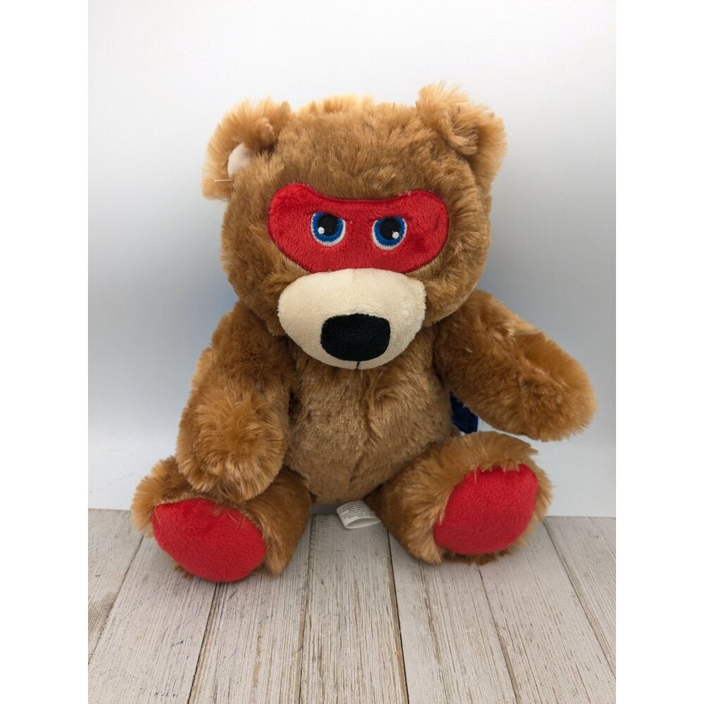 Vintage Progressive Thayer Superhero Bear Red Mask Blue Cape Stuffed Animal 11"